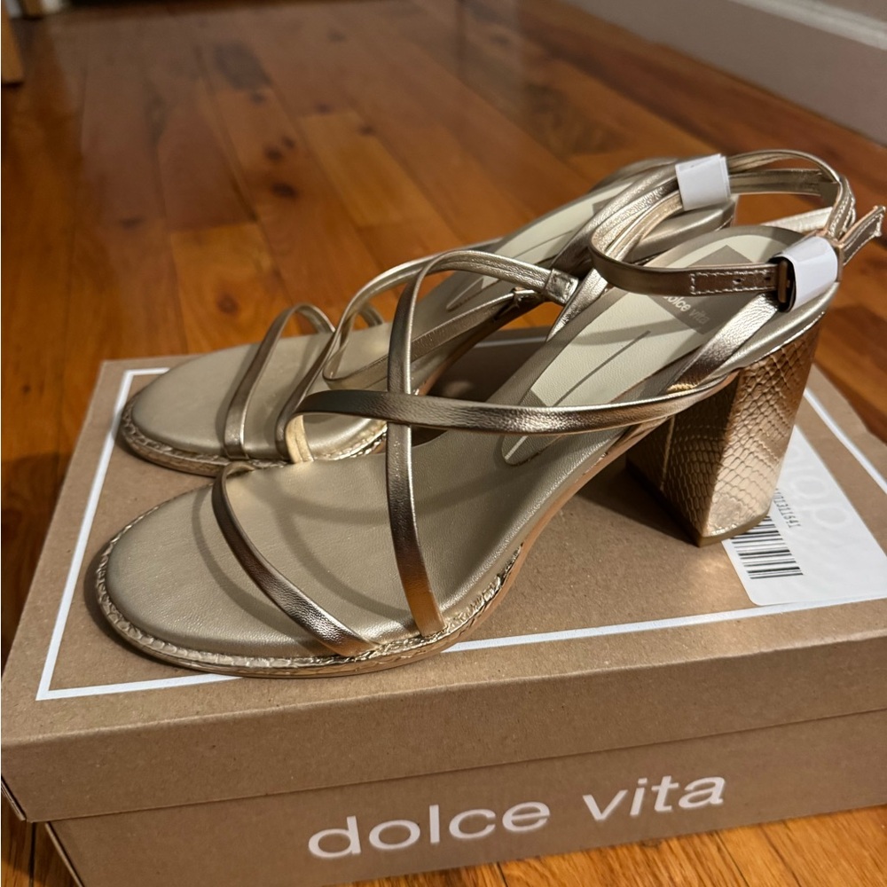 Dolce Vita Metallic Gold Strappy Block Heels Size 8